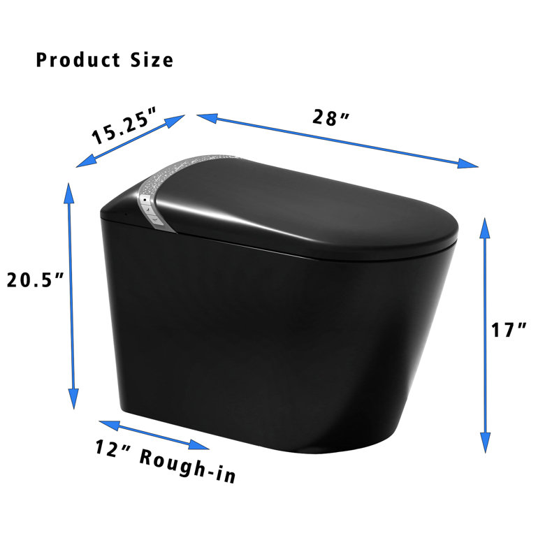 Starry Night - Integrated Smart Toilet, Bidet In Place, Auto Open/Close Seat Lid, Foot Sensor For Flushing, Led Display, Multiple Washing Options, Matte Black Bathroom Bathroom's Toilet With ,