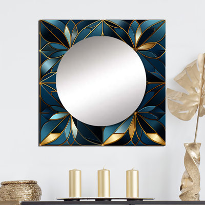 Bleu quantique mosaïque vision géométrique - miroir mural carré moderne pour la chambre à coucher