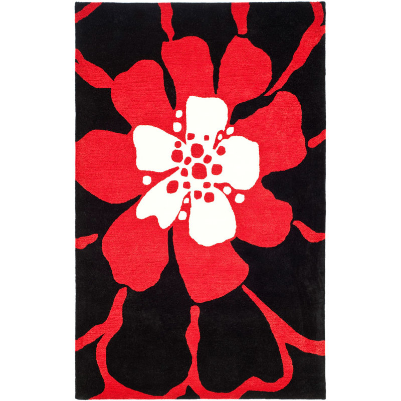 Tapis noir / rouge touffeté à la main Avayah