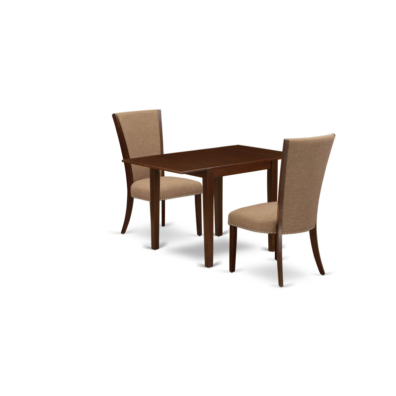 Ensemble de table de salle à manger 3 pièces avec plateau rectangulaire en bois massif Dropleaf, Brun, Acajou