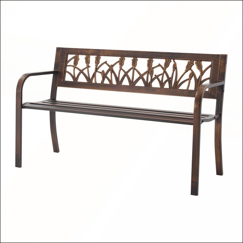 Banc d'extérieur durable avec structure en acier au carbone et dossier floral en PVC, sièges imperméables pour patio et jardin