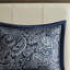 5 couvre-lits bleu marine. Design moderne. Bleu marine foncé, bleu poussiéreux. L 102 po x L 118 po 2 taies décoratives, coussins décoratifs. Grand lavable. Paisley. Argent. Taies décoratives. Lavage décoratif à la machine-117409772-117409776