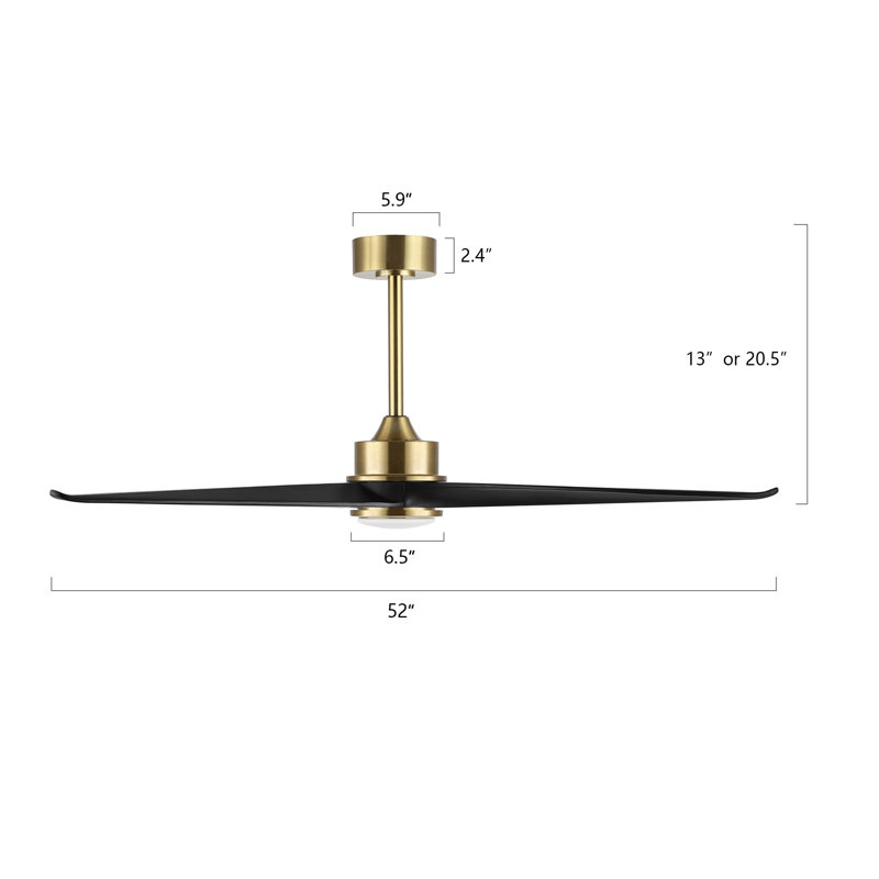 Antinisha 52'' 3-Blade Propeller LED Ceiling Fan with Light Kit and Remote Control, Gold with Black Blades
