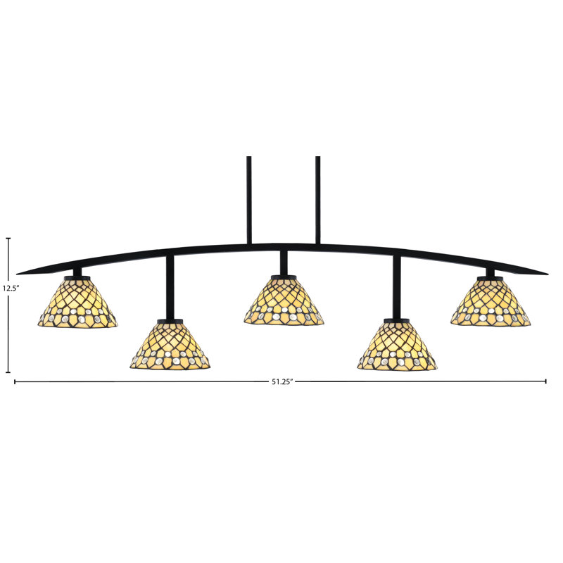 Barre d'éclairage 5 lumières kurve au fini noir mat avec verre d'art 7 po Starlight
