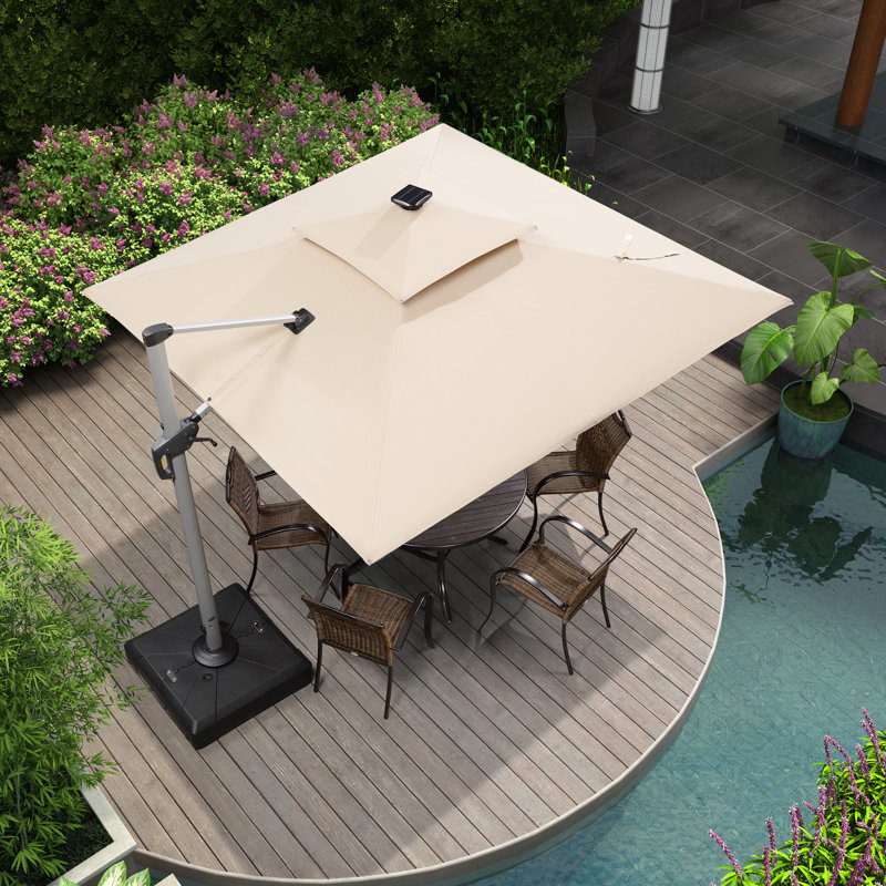 Square Cantilever Parasol with Lights, 274cm H x 330cm W x 330cm D, Beige