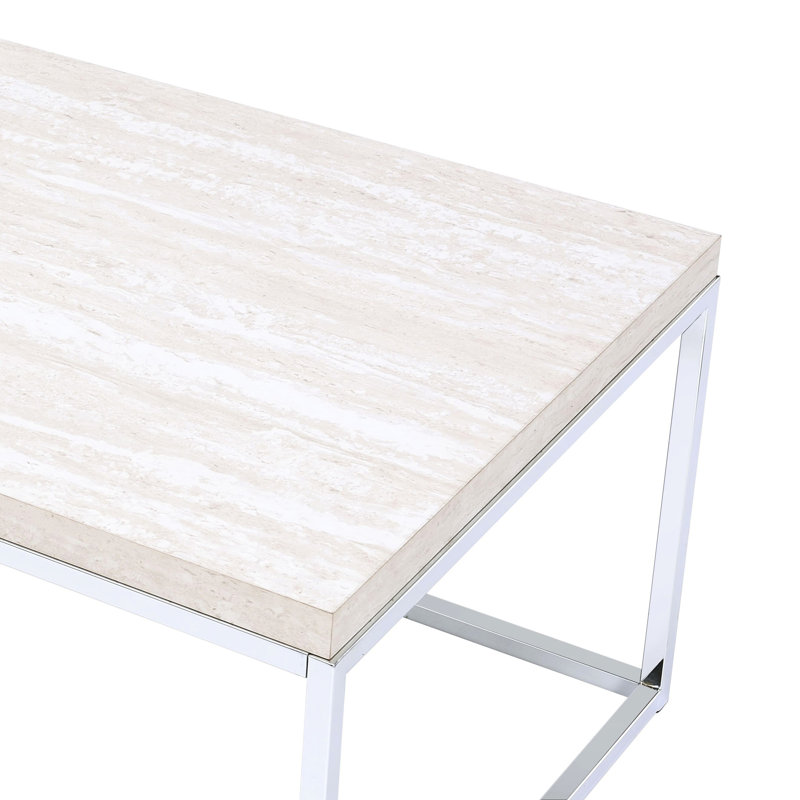 Table basse rectangulaire avec surface en chêne et base en métal