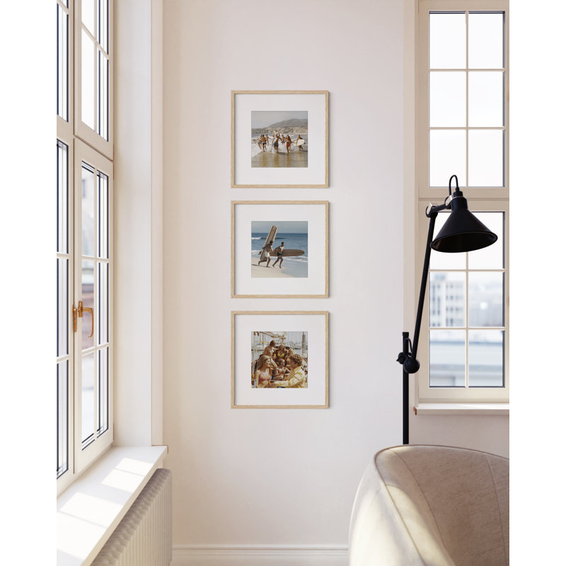 Cadre photo en bois - ensemble de 3, Beige, 12 po x 12 po avec passe-partout pour 8 po x 8 po
