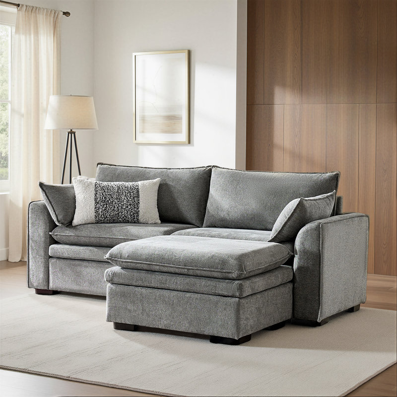 Wolff 3-Piece L-Shape Sectional Sofa with Double-Cushion, Gray