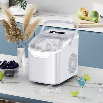 Machine à glaçons de comptoir portable efficace: 8 cubes rapides en 6 minutes, jusqu'à 26 lb / jour, 2 tailles de glace, parfait pour la maison / la fête / le voyage - blanc