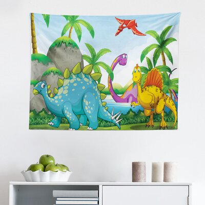 Ambesonne Jurassic Tapestry, Dinosaurs Living In The Jungle Illustration Palm Trees Lakeside Stones Fun Art, Fabric Wall Hanging Decor For Bedroom Liv -  East Urban Home, A38E8DFE389E48D6B07DCB07E67B1205