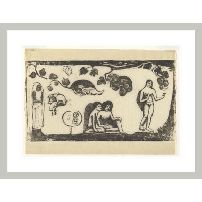 «Women Animals and Foliage» par Paul Gauguin - Estampe numérique encadrée