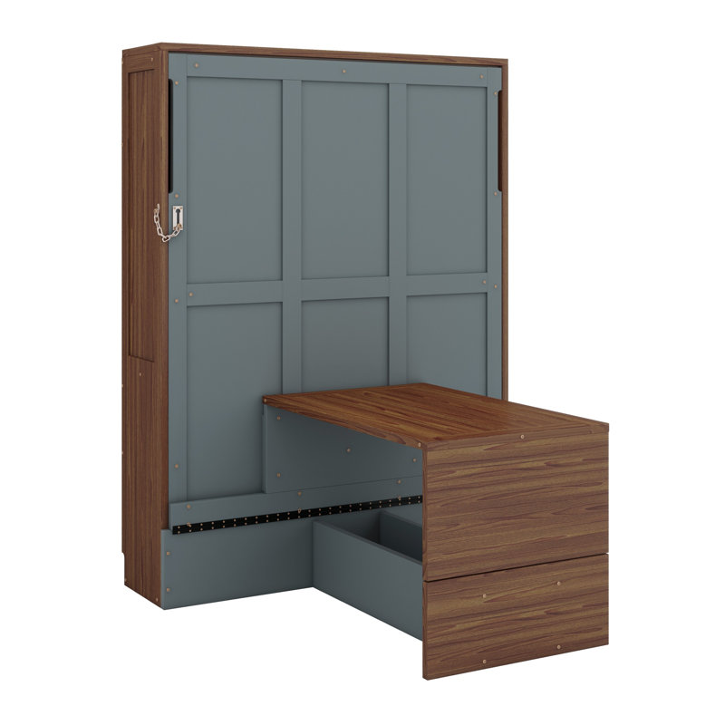 Lit escamotable avec bureau escamotable Murphy, Noyer / gris