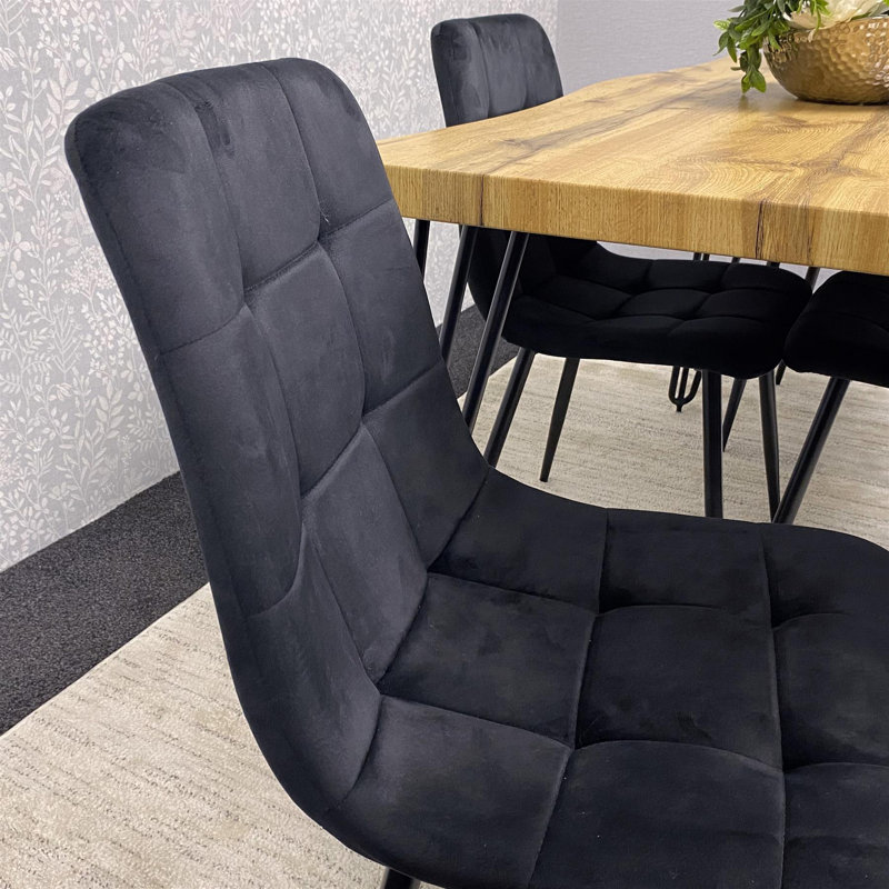 Wooden Dining Table and 4 Velvet Chairs - Stylish Dining Room Furniture, Black, 75cm H x 140cm W x 80cm D
