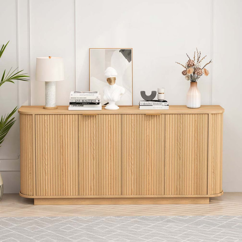Buffet de rangement à double porte ondulée 63 po avec tablettes réglables pour le salon, la cuisine, le couloir, etc.
