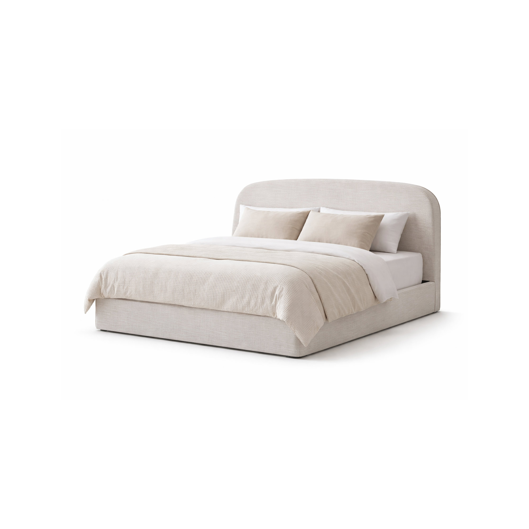 Nordic Upholstered Round Bed, Queen, White Linen