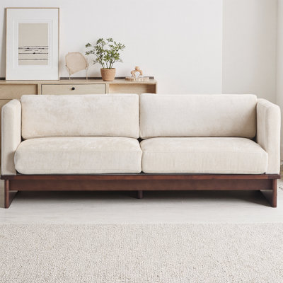 77" Round Arm Modern 3-Seater Boucle Sofa with Solid Wood Base, Upholstered Couch with Central Leg Support and Minimalist Design for Living Room Decor