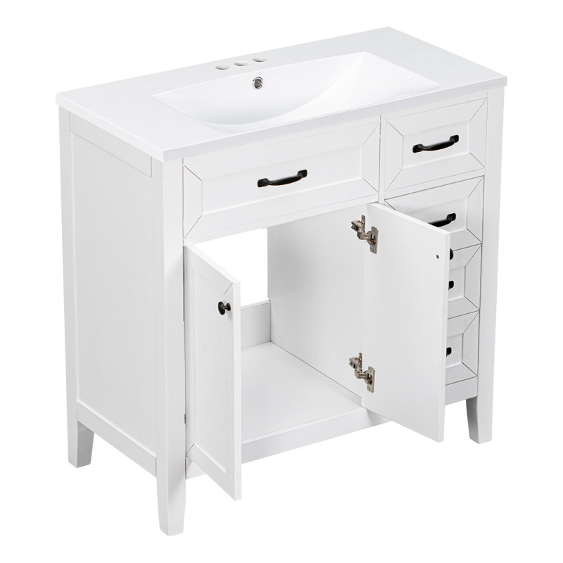 Armoire de salle de bain 36 po avec lavabo 36 po avec tiroirs, structure solide et panneau de fibres à densité moyenne, Blanc