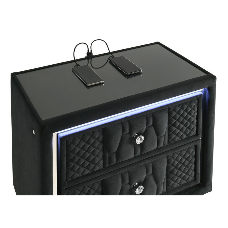 Ensemble de chambre avec grand lit noir 5 pièces, Ensemble de 5 pièces : lit, table de chevet, comm, Grand lit