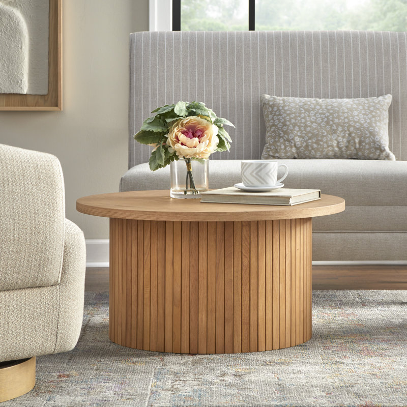 Nechama Fluted Coffee Table, Oak, 16" H x 31.5” W x 31.5” D