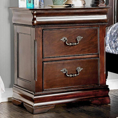 Traditional Style Cherry 1Pc Nightstand Only Solid Wood 2-Drawers Hidden Top Drawer Intricate Accents Bedside Table Bedroom