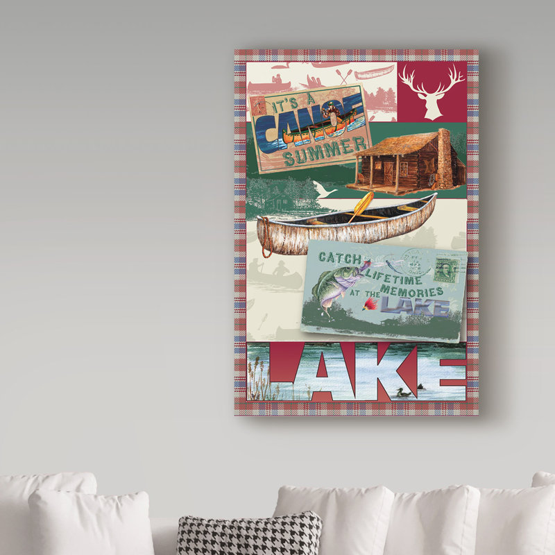 «Canoe Lodge Throw Reds» par Dartis, impression sur toile tendue, H 32 po x l 22 po