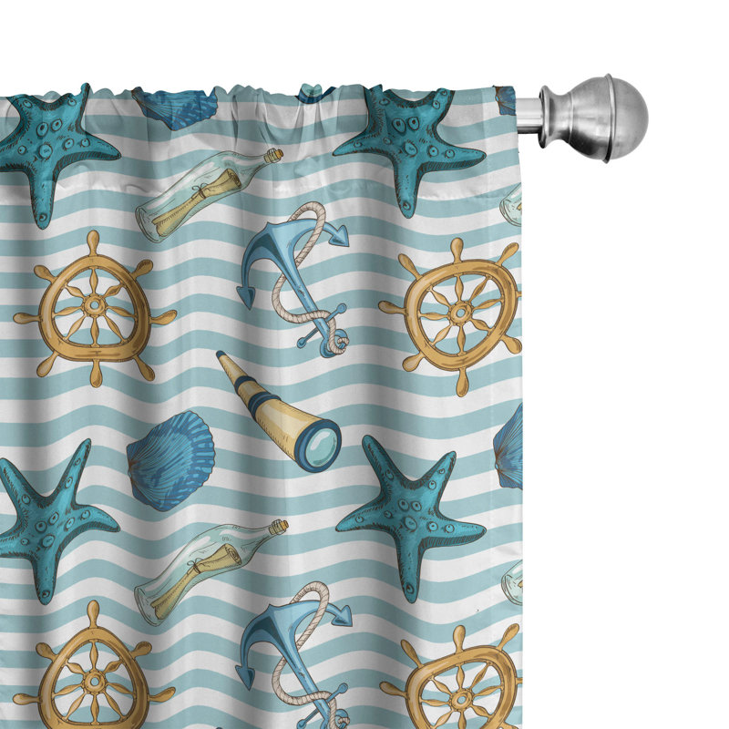 Nautical Striped Semi-Sheer Rod Pocket Curtain Panels, 28" x 84"