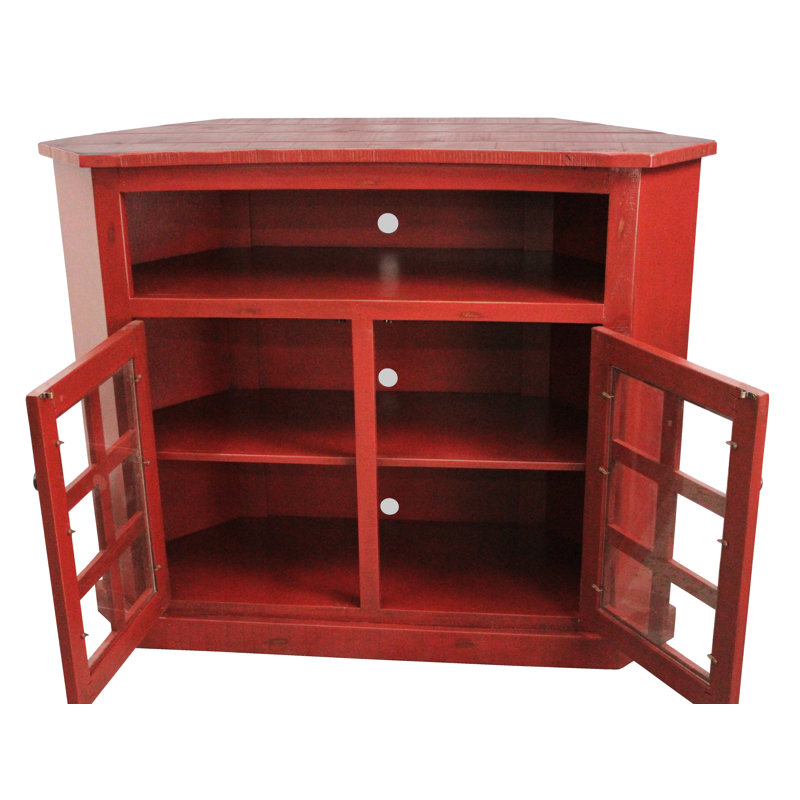 Meuble télé de coin en bois massif pour téléviseur de 55 po ou moins Campos, Rouge rustique