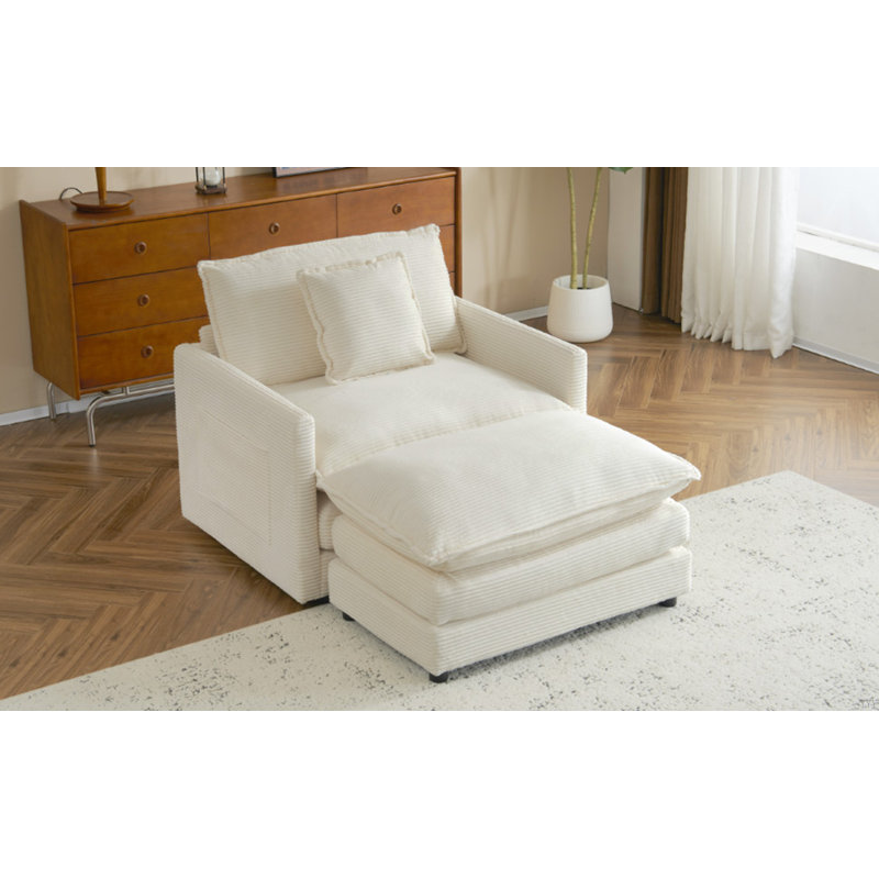 Canapé modulaire rembourré en L 41,3 po avec poches de rangement latérales pour le salon, Beige