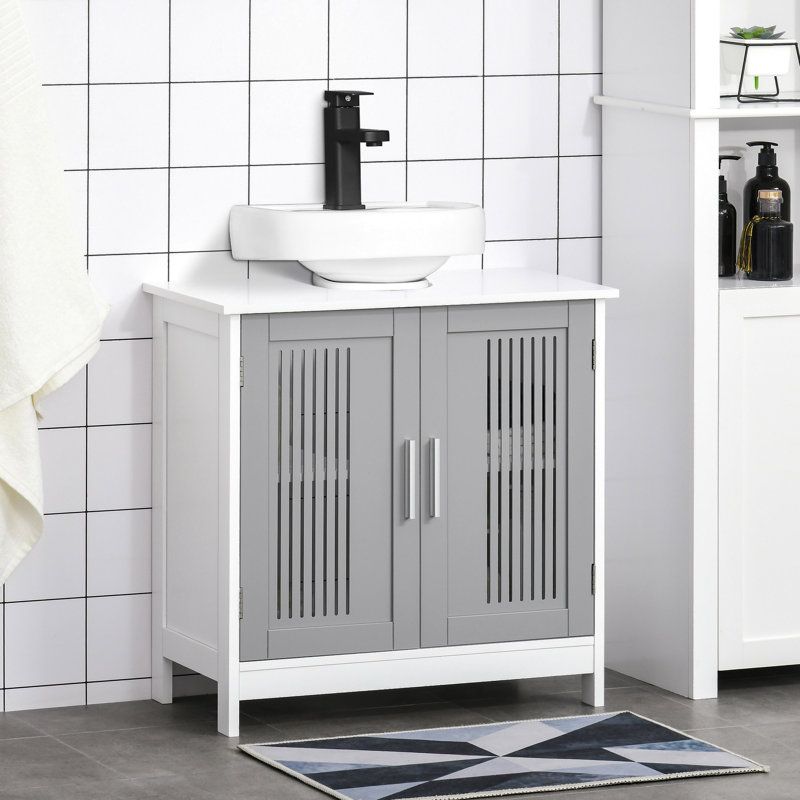 Armoire moderne sous le lavabo avec 2 portes, armoire de salle de bain piédestal sous le lavabo, meuble-lavabo avec tablettes réglables