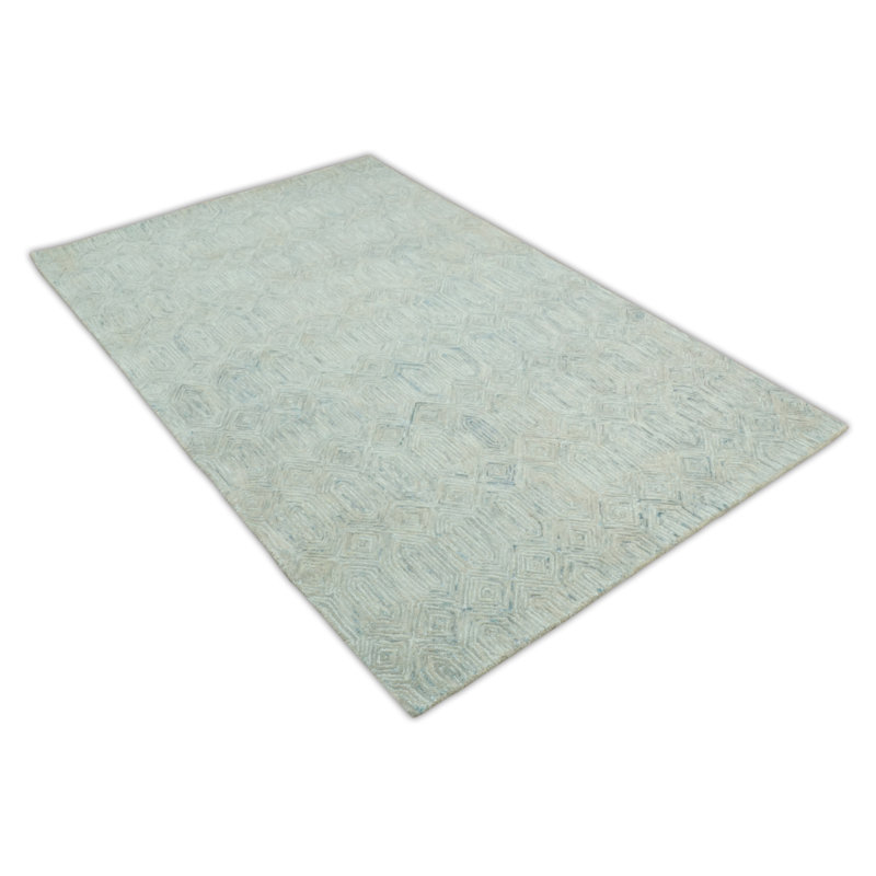 Tapis gris / ivoire en laine touffetée à la main à motif géométrique Norita, Rectangle 5 pi x 8 pi