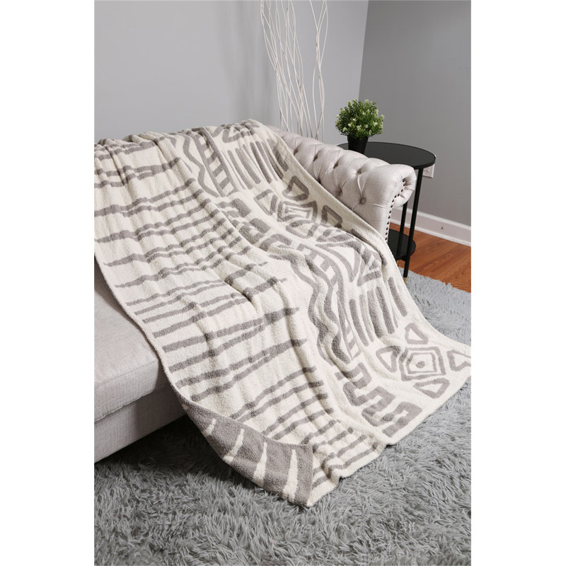 Jeté de luxe à motif géométrique / tribal , Gris
