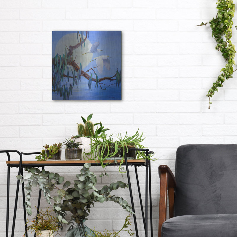 Art mural en métal Red Barrel Studio® «Egret pair In Flight» par Floy Zittin, H 12 po x l 12 po