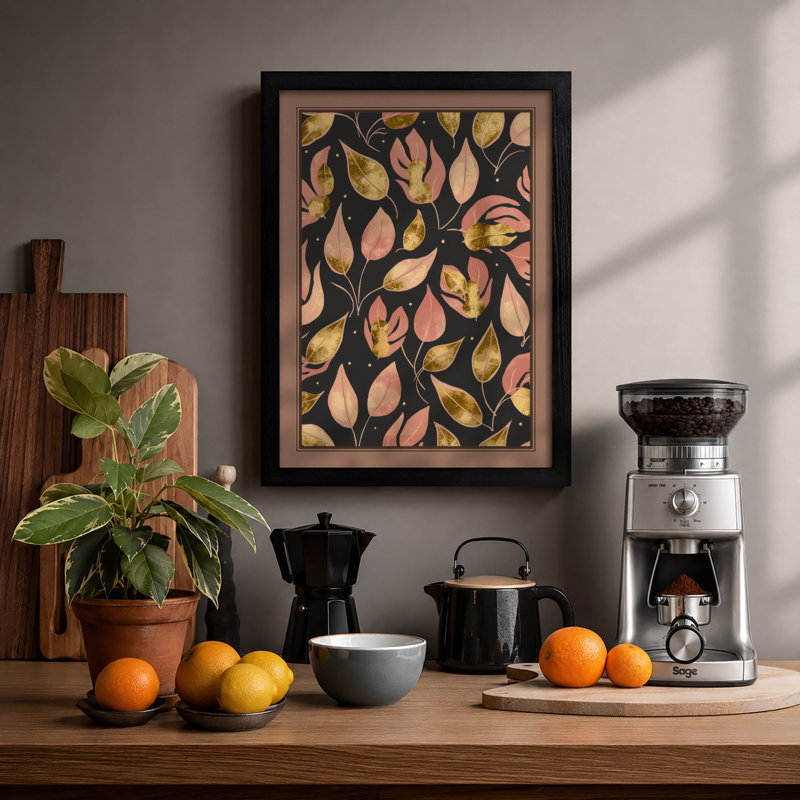 Autumn Leaf Pattern Botanical - Print, Black, A4 - 29.7 x 21.0 cm