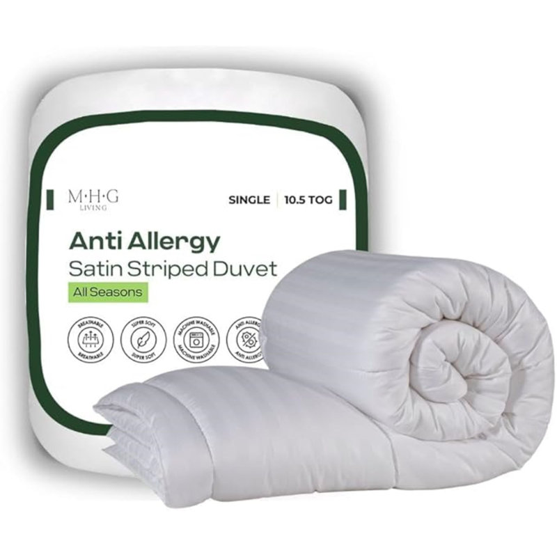 MHG Living Luxury Soft Touch Striped Microfibre 10.5 Tog Duvet – Anti-Allergy, Lightweight & Breathable All Season Quilt – Single, Double, King & Super King