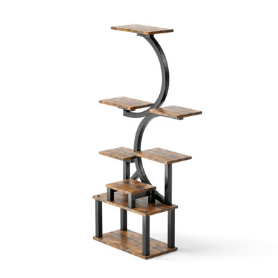 Support pour plante d'intérieur avec 5 lumières de culture, étagère de présentation à 8 niveaux, l 28,3 po x 10,2 po x 62 po, brun rustique