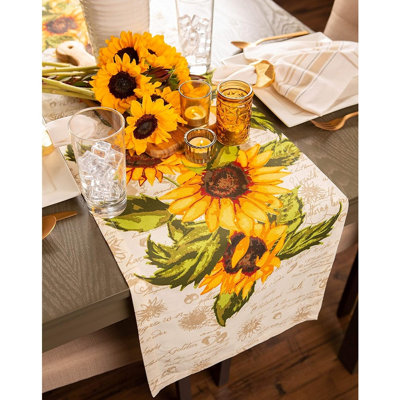 Chemin de table - jaune rustique, imprimé tournesol, décoration de table printemps et été