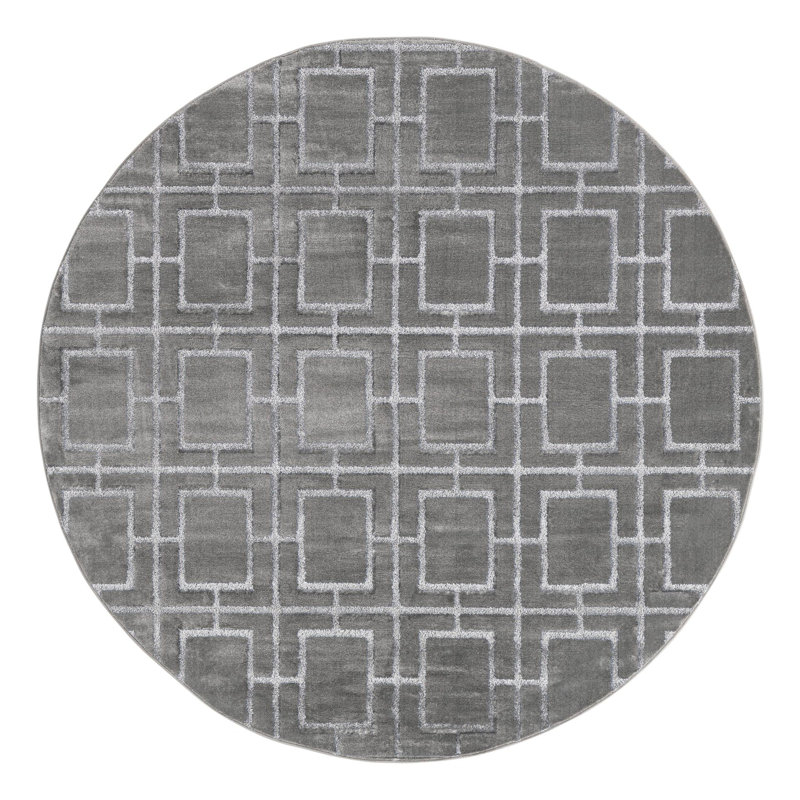 Tapis gris argenté à motif géométrique glam, Rond 7 pi 10 po