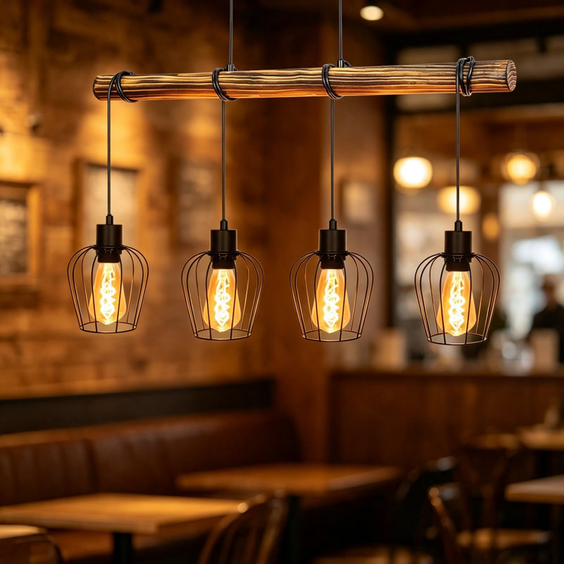 Ajeta 4‑Light Burnt Wood Kitchen Island Pendant