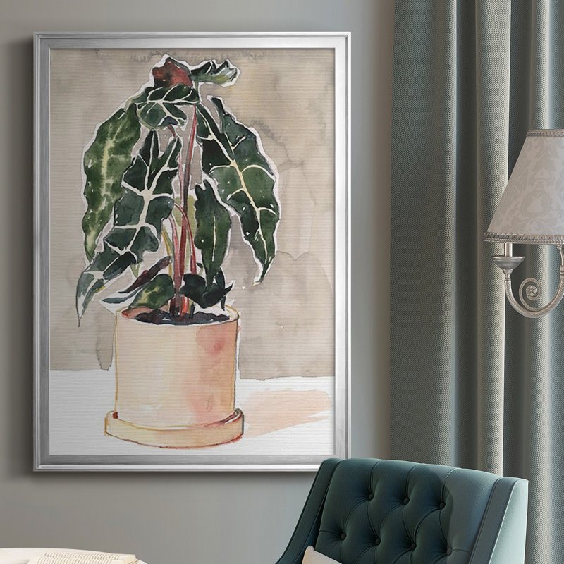 Plante en pot I encadrée sur papier, Argent épais, H 24,5 po x l 18,5 po x P 1 po
