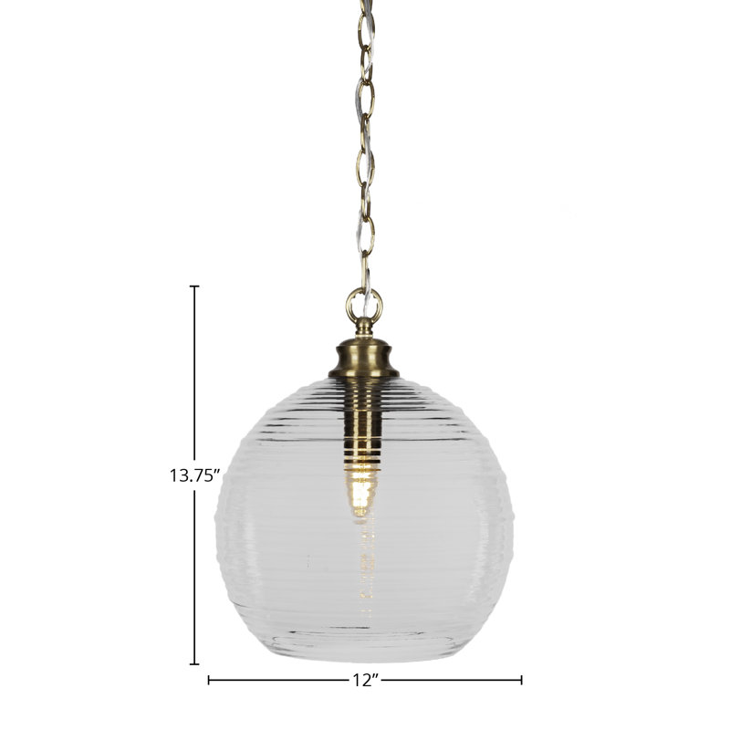 Luminaire suspendu à 1 lumière Malena, Laiton, Transparent granuleux, H 89 po x l 12 po x P 12 po