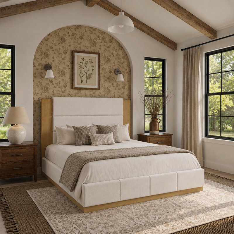 Lit plateforme tapissier Modern, Queen