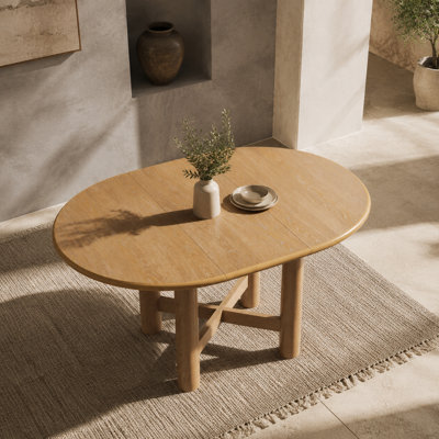 Table de salle à manger ovale extensible de 120 à 161 cm avec rallonge amovible, pattes en bois massif, teinte bois naturel, 4 à 6 couverts