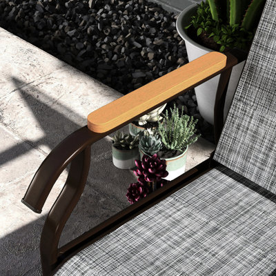 2 Person Outdoor Glider With - Table - Gray Bench Weather- Frame And Mesh Seats