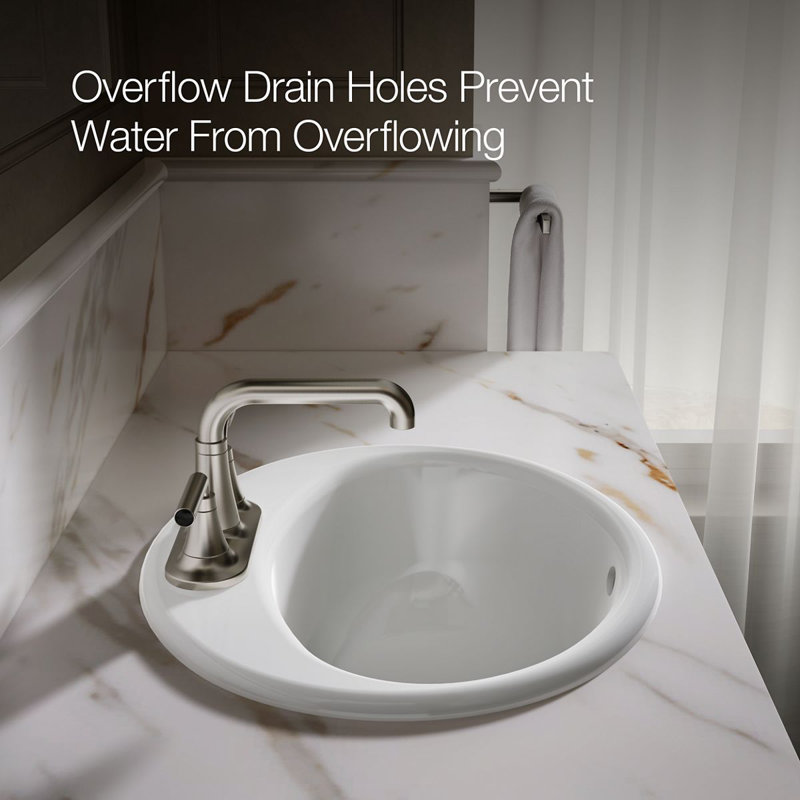 Farmington Metal Oval Drop-In Bathroom Sink with Overflow, White, 4" Center