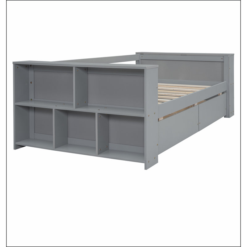 Lit de jour avec tablettes et tiroirs, Gris