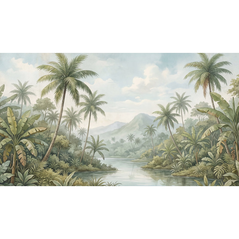 Papier peint ciel nuageux avec palmiers, 100 po x 96 po, Non-Woven Nonpasted