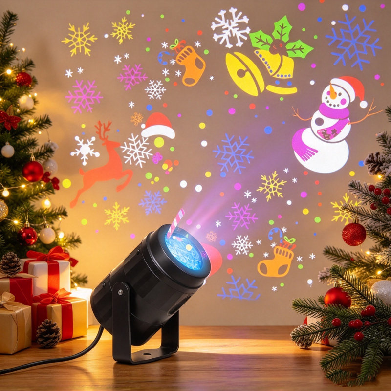 Projecteur lumineux de Noël pour intérieur et extérieur, projecteur DEL avec motifs décoratifs de Noël pour fenêtres, plancher, toits, murs, idéal pour les fêtes de fin d'année.