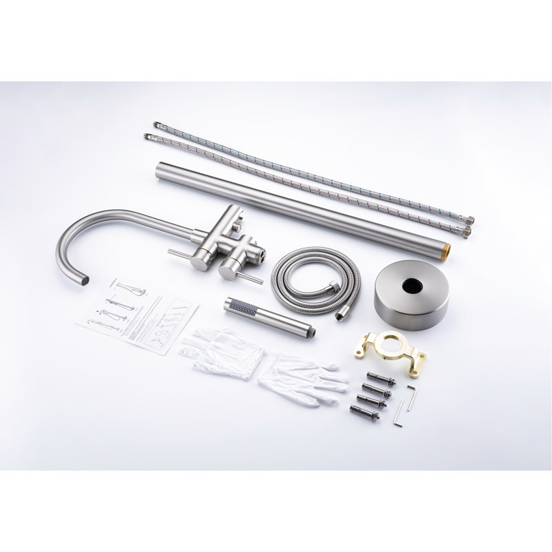 Stainless Steel Tub Faucet With 3.44 In. Height And 13.23 Width 30 Depth Filler Hand Shower In