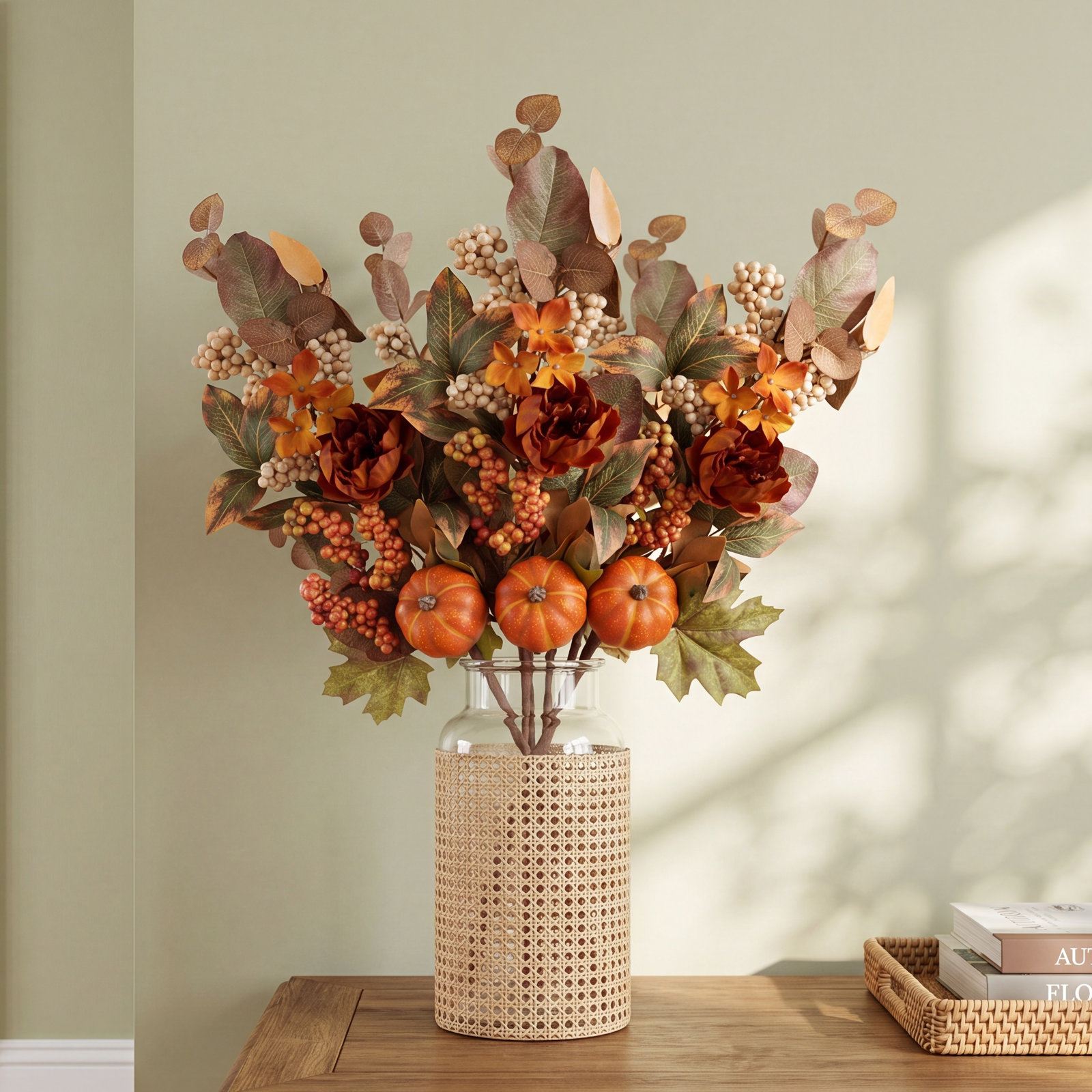 30.25" Artificial Fall Floral Berry Pumpkin Spray, Multicolor