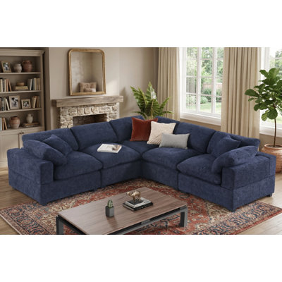 5 Piece Sectional Chenille Modular Cloud Sofa With Large Soft Fluffy Seat